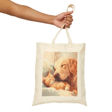 Load image into Gallery viewer, Cat and Dog Sleeping Cotton Canvas Tote Bag – Animal Lover Gift