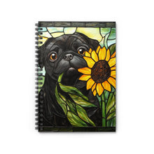 Load image into Gallery viewer, Black Pug Sunflower Stained Glass Style Spiral Notebook