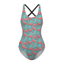 Load image into Gallery viewer, Pink Flamingo Turquoise One Piece Swimsuit