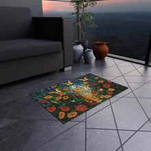 Load image into Gallery viewer, Stained Glass Orange Tabby Cat Outdoor Rug , Floral Butterflies Doormat,Personalized Rug for Home