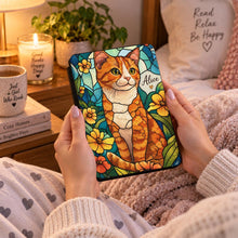 Load image into Gallery viewer, Personalized Ginger Cat Kindle Case, Stained Glass Cat eReader Cover, Book Lover Gift, Animal Kindle, For Cat Mom Or Dad