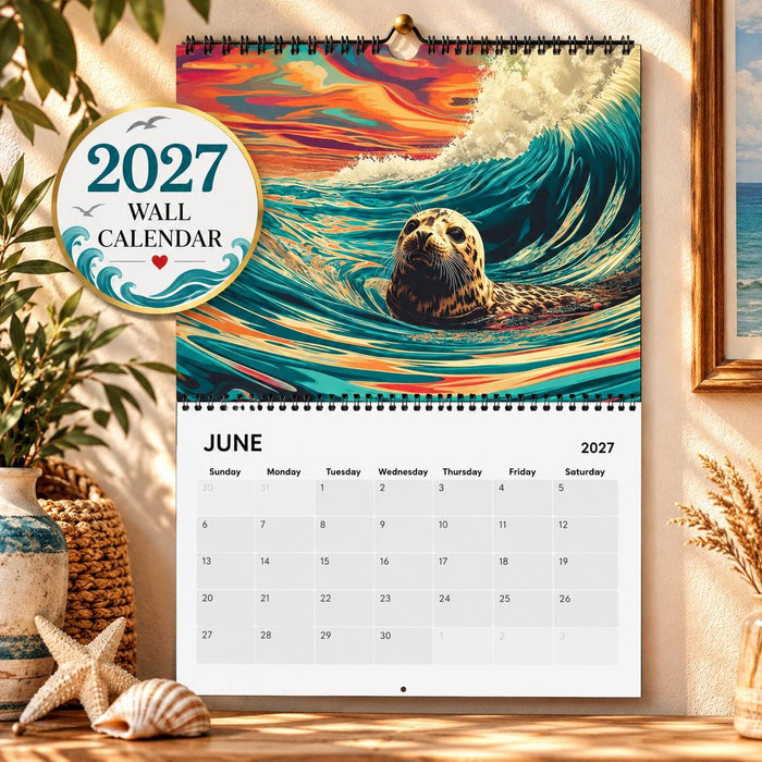 Seal Calendar 2027, Cute Seal Wall Calendar, Seal Lover Gift, Ocean Wildlife Art