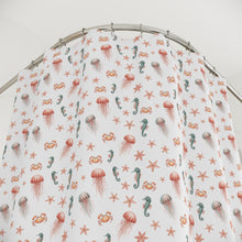 Load image into Gallery viewer, Watercolor Sea Creatures Shower Curtain | Seahorse Jellyfish Starfish Pattern