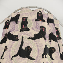 Load image into Gallery viewer, Black Pug Yoga Shower Curtain, Funny Pug Bathroom Decor, Gift for Pug Lover, Pug Mom Gift, Dog Lover Bathroom