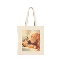 Load image into Gallery viewer, Cat and Dog Sleeping Cotton Canvas Tote Bag – Animal Lover Gift
