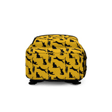 Load image into Gallery viewer, Black Cat Silhouette Yellow Backpack, Personalized Feline Pattern Rucksack, Whimsical Kitten Polyester Daypack, Animal Lover Birthday Gift