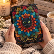Load image into Gallery viewer, Black Cat Mandala Kindle Case , Colorful Floral Cat Illustration, Personalized Kindle Cover, Cute Ebook Cover, Gift For Book Lovers