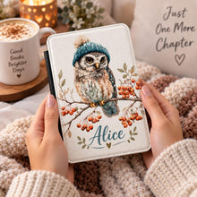 Load image into Gallery viewer, Personalized Winter Owl Kindle Case, Cozy Owl eReader Cover, Book Lover Gift, Animal Kindle