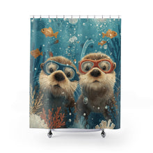 Load image into Gallery viewer, Cute Scuba Diving Otters Shower Curtain | Funny Otter Bathroom Decor