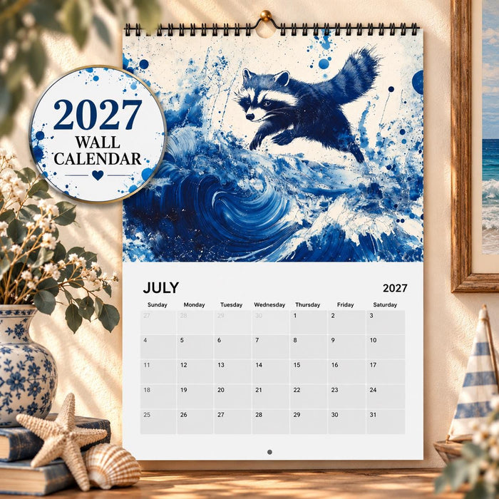 Raccoon Calendar 2027, Cute Raccoon Wall Calendar, Raccoon Lover Gift, Woodland Wildlife Art