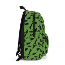Load image into Gallery viewer, Black Cat Silhouette Green Backpack, Personalized Feline Pattern Laptop Rucksack, Sporty Kitten Poses Daypack, Animal Lover Birthday Gift