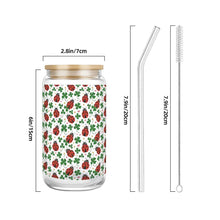 Load image into Gallery viewer, Glass Tumbler with Straw Cute Ladybug Design Bamboo Lid Iced Coffee Cup Gift 16 oz