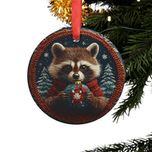 Load image into Gallery viewer, Raccoon Christmas Ornament: Knitted Design Acrylic Holiday Decor