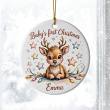 Load image into Gallery viewer, Baby's First Christmas Reindeer Ornament ,Personalized Ceramic Ornament