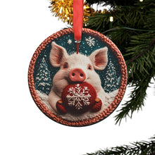 Load image into Gallery viewer, Pig Christmas Ornament: Knitted Design, Holiday Decoration