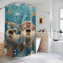 Load image into Gallery viewer, Cute Scuba Diving Otters Shower Curtain | Funny Otter Bathroom Decor