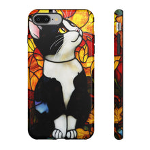 Load image into Gallery viewer, Black and White Cat Phone Case: Stained Glass Design, Protective Cover