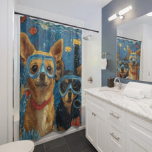 Load image into Gallery viewer, Scuba Dogs Shower Curtain | Underwater Corgi & Dachshund Scene