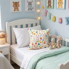 Load image into Gallery viewer, Easter Bunny Pillow, Square Pillow for Kids Room, Cute Easter Gift, Spun Polyester Pillow, Bunny Design, Easter Decor