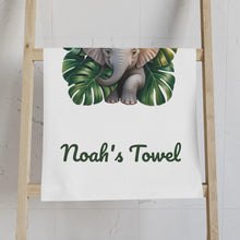 Load image into Gallery viewer, Baby Elephant with Monstera Leaves Hand Towel | Personalized Name Towel