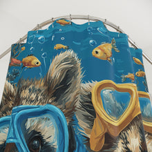 Load image into Gallery viewer, Scuba Diving Raccoon Shower Curtain, Funny Raccoon Bathroom Decor, Raccoon Lover Gift