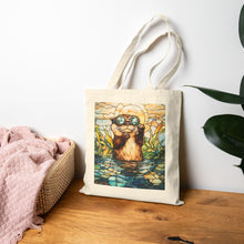 Load image into Gallery viewer, Stained Glass Style Watercolor Otter Sunglasses Tote Bag
