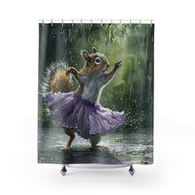 Load image into Gallery viewer, Squirrel Dance Shower Curtain, Rainy Day Bathroom Decor, Animal Lover Gift