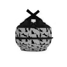 Load image into Gallery viewer, Black Cat Silhouette Gray Backpack, Personalized Monochrome Feline Rucksack,Student Kitten Pattern Daypack, Back To School Animal Lover Gift