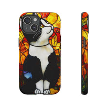 Load image into Gallery viewer, Black and White Cat Phone Case: Stained Glass Design, Protective Cover