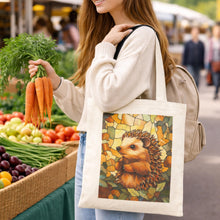 Load image into Gallery viewer, Stained Glass Hedgehog Cotton Canvas Tote Bag