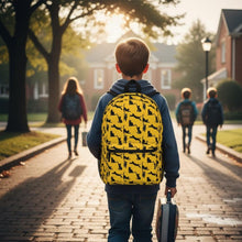 Load image into Gallery viewer, Black Cat Silhouette Yellow Backpack, Personalized Feline Pattern Rucksack, Whimsical Kitten Polyester Daypack, Animal Lover Birthday Gift