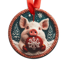 Load image into Gallery viewer, Pig Christmas Ornament: Knitted Design, Holiday Decoration
