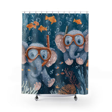 Load image into Gallery viewer, Snorkeling Elephants Shower Curtain | Cute Underwater Elephant Scene