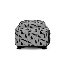 Load image into Gallery viewer, Black Cat Silhouette Gray Backpack, Personalized Monochrome Feline Rucksack,Student Kitten Pattern Daypack, Back To School Animal Lover Gift