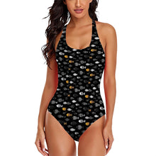 Load image into Gallery viewer, Black Fish Print One Piece Swimsuit