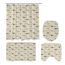 Load image into Gallery viewer, Dinosaur Bathroom Set • Shower Curtain + Flannel Mats • Cute Dino Pattern Bath Decor • 4-Piece Bathroom Bundle