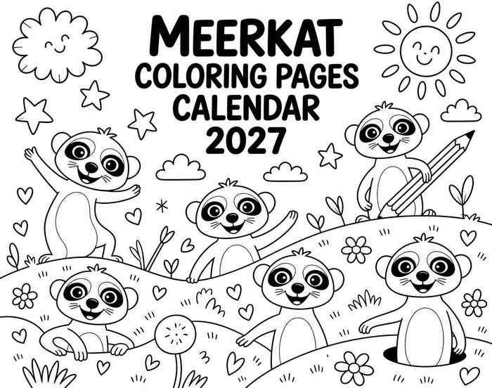 Cute Meerkat Coloring pages Wall Calendar 2027, Monthly Planner, Kids Room Decor, Fun Gift, Family Organization. Gift for Christmas