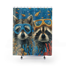 Load image into Gallery viewer, Scuba Diving Raccoon Shower Curtain, Funny Raccoon Bathroom Decor, Raccoon Lover Gift