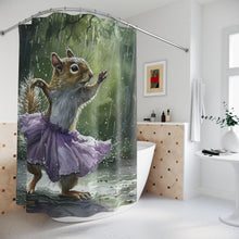 Load image into Gallery viewer, Squirrel Dance Shower Curtain, Rainy Day Bathroom Decor, Animal Lover Gift