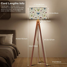 Load image into Gallery viewer, Cream Botanical Tripod Floor Lamp, Butterfly Moth Linen Shade, Wooden Base