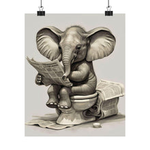 Load image into Gallery viewer, Funny Elephant Bathroom Poster, Reading Newspaper, Animal Humor Print. without frame