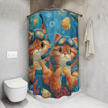 Load image into Gallery viewer, Underwater Kittens Shower Curtain | Cute Cats Diving Scene, Ocean Fish
