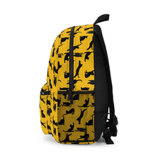 Load image into Gallery viewer, Black Cat Silhouette Yellow Backpack, Personalized Feline Pattern Rucksack, Whimsical Kitten Polyester Daypack, Animal Lover Birthday Gift
