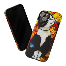 Load image into Gallery viewer, Black and White Cat Phone Case: Stained Glass Design, Protective Cover
