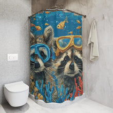 Load image into Gallery viewer, Scuba Diving Raccoon Shower Curtain, Funny Raccoon Bathroom Decor, Raccoon Lover Gift
