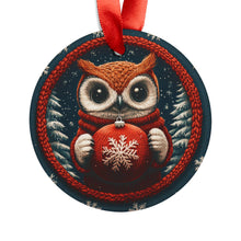 Load image into Gallery viewer, Owl Christmas Ornament: Knitted Design, Festive Holiday Decor
