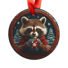 Load image into Gallery viewer, Raccoon Christmas Ornament: Knitted Design Acrylic Holiday Decor
