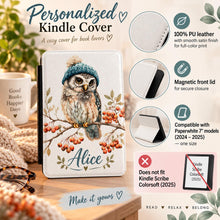 Load image into Gallery viewer, Personalized Winter Owl Kindle Case, Cozy Owl eReader Cover, Book Lover Gift, Animal Kindle
