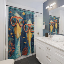 Load image into Gallery viewer, Cute Shoebill Scuba Diving Shower Curtain | Funny Shoebill Bathroom Decor
