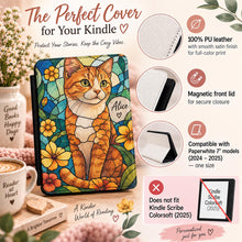 Load image into Gallery viewer, Personalized Ginger Cat Kindle Case, Stained Glass Cat eReader Cover, Book Lover Gift, Animal Kindle, For Cat Mom Or Dad
